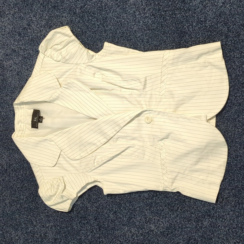Pinstriped White Business Professional Suit Jacket